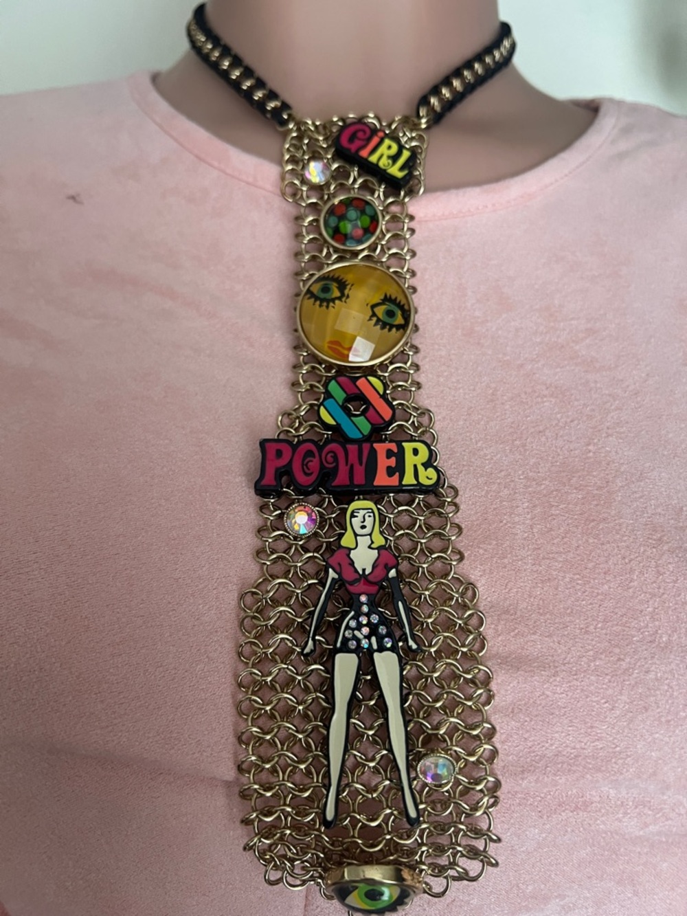 Betsey Johnson Multicolor 'Girl Power' Statement Necklace - Gold Chain